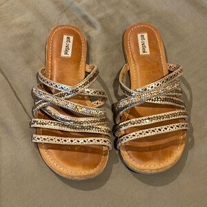 Not Rated Tan and Silver Sandals with Decorative Straps